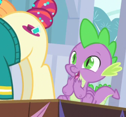 Size: 333x308 | Tagged: safe, screencap, spike, torch song, dragon, pony, filli vanilli, cougar, cropped, eyes on the prize, female, mare, out of context, plot