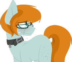 Size: 494x427 | Tagged: safe, artist:interstellarscenery, oc, oc only, blank flank, collar, freckles, glasses, solo