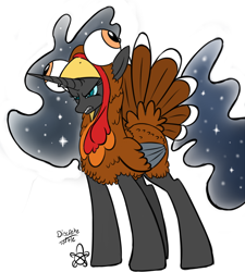 Size: 800x889 | Tagged: safe, artist:discrete turtle, nightmare moon, angry, clothes, colored, costume, glare, gritted teeth, solo, turkey, turkey costume