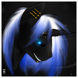 Size: 515x515 | Tagged: safe, artist:tranquilmaelstrom, oc, oc only, oc:winter storm, alicorn, pony, unicorn, alicorn oc, fangs, flirting, glowing eyes, male, night, piercing, solo, stallion