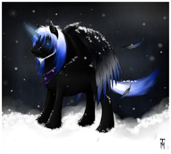 Size: 800x721 | Tagged: safe, artist:tranquilmaelstrom, oc, oc only, oc:winter storm, alicorn, pony, alicorn oc, beard, facial hair, feather, glowing eyes, glowing horn, male, night, piercing, solo, stallion