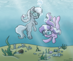 Size: 1200x1000 | Tagged: safe, artist:kp-shadowsquirrel, diamond tiara, silver spoon, bubble, colors:crowley, underwater