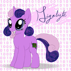 Size: 893x895 | Tagged: safe, artist:prismnight, oc, oc only, oc:gigabyte, pony, unicorn, grin, numbers, smiling, solo, squee