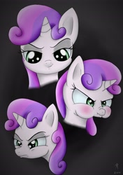 Size: 3496x4960 | Tagged: safe, artist:rameslack, sweetie belle, for whom the sweetie belle toils, angry, evil, nose wrinkle, pouting, puffy cheeks, scrunchy face, sweetie belle is not amused, tsundere