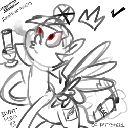 Size: 750x750 | Tagged: safe, oc, oc only, oc:feathermoon, pegasus, pony, donut steel, drugs, offspring, parent:king sombra, parent:twilight sparkle, parents:twibra