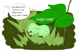 Size: 1192x810 | Tagged: safe, artist:carpdime, fluffy pony, bush, camouflage, fluffy pony foal, lost, newborn, solo