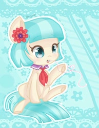 Size: 768x996 | Tagged: safe, artist:xangelheartx, coco pommel, cocobetes, cute, heart, mouth hold, needle, solo, thread