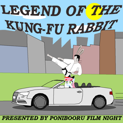 Size: 1052x1052 | Tagged: safe, artist:feral_socks, angel bunny, oc, oc:flicker, legend of the kung fu rabbit, ponibooru film night