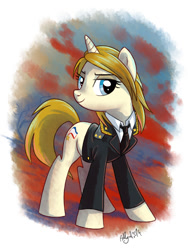 Size: 675x900 | Tagged: safe, artist:yulyeen, pony, unicorn, clothes, crimea, natalia poklonskaya, ponified, pose, smiling, solo