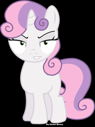 Size: 763x1024 | Tagged: safe, artist:vector-brony, edit, sweetie belle, evil grin, inverted mouth, solo