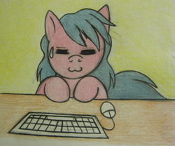 Size: 768x638 | Tagged: safe, artist:spectrum-sparkle, firefly, g1, computer mouse, keyboard, lucky star, solo