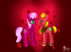 Size: 1048x762 | Tagged: safe, artist:jorge123esp, big macintosh, cheerilee, earth pony, pony, cheerimac, heart, male, shipping, signature, stallion, straight