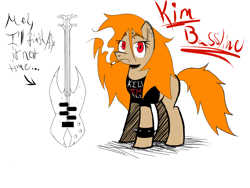 Size: 1600x1200 | Tagged: safe, artist:thethunderpony, oc, oc only, oc:kim bassline, bass guitar, cigarette, musical instrument, piercing, smoking, solo