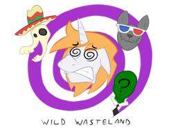Size: 800x600 | Tagged: safe, artist:hombre cerdo, rover, oc, oc:anon, oc:littlepip, diamond dog, human, pony, unicorn, fallout equestria, 3d glasses, clothes, dazed, dizzy, fanfic, fanfic art, female, floppy ears, gritted teeth, horn, mare, parody, pipbuck, skull, teeth, vault suit, wild wasteland