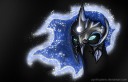 Size: 611x394 | Tagged: safe, artist:pyrrhicpteric, nightmare moon, bird, birdified, black background, crossover, legend of the guardians, legend of the guardians: the owls of ga'hoole, simple background, solo, species swap