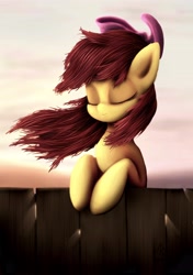 Size: 3496x4960 | Tagged: safe, artist:rameslack, apple bloom, eyes closed, smiling, solo, windswept mane