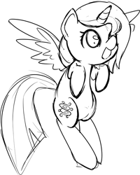 Size: 561x700 | Tagged: artist needed, safe, oc, oc only, oc:skyfall, alicorn, pony, alicorn oc, cute, monochrome, solo, wings