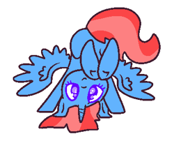 Size: 377x305 | Tagged: artist needed, safe, oc, oc only, oc:skyfall, alicorn, pony, alicorn oc, balancing, cute, looking at you, plot, smiling, solo, spread wings, underhoof, upside down