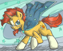 Size: 1000x818 | Tagged: safe, artist:flutterthrash, sunburst, pony, unicorn, the crystalling, cape, clothes, male, solo, stallion