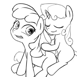 Size: 900x900 | Tagged: safe, artist:ab, derpibooru import, apple bloom, sweetie belle, monochrome