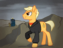 Size: 900x684 | Tagged: safe, artist:lis-alis, doctor whooves, earth pony, pony, clothes, doctor who, hoodie, male, ponified, saxon master, stallion, tardis, the master