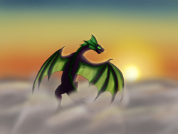 Size: 2000x1500 | Tagged: safe, artist:midnightsonare, spike, dragon, cloud, cloudy, glowing eyes, older, solo