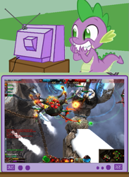 Size: 439x600 | Tagged: safe, spike, dragon, chaos titan, dragons and titans, exploitable meme, meme, obligatory pony, tv meme, video game