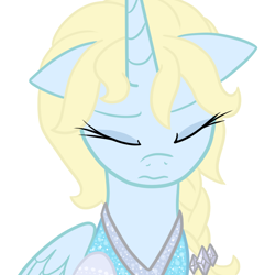 Size: 800x800 | Tagged: safe, artist:fuutachimaru, alicorn, pony, bust, crossover, elsa, eyes closed, frozen (movie), ponified, portrait, sad, solo, wip