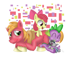 Size: 1125x900 | Tagged: safe, artist:swanlullaby, apple bloom, big macintosh, smarty pants, spike, dragon, earth pony, pony, male, stallion