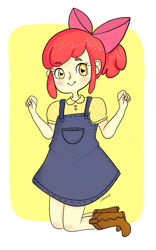 Size: 837x1343 | Tagged: safe, artist:riizu-chii, apple bloom, human, adorabloom, clothes, cute, denim, denim dress, dress, humanized, jumping, solo