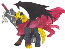 Size: 1600x1213 | Tagged: safe, artist:ventusskyress14, cloud strife, final fantasy, final fantasy vii, kingdom hearts, ponified, solo