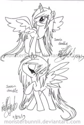 Size: 1024x1536 | Tagged: safe, artist:monsterbunnii, oc, oc only, alicorn, pony, alicorn oc, monochrome