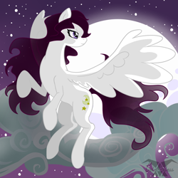 Size: 2000x2000 | Tagged: safe, artist:celestialess, oc, oc only, pegasus, pony, moon, night, solo