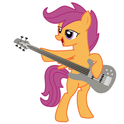 Size: 1000x1000 | Tagged: safe, artist:1992zepeda, scootaloo, bass guitar, bipedal, guitar, heavy metal, metal, musical instrument, scootabass, solo, thrash metal
