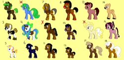 Size: 2687x1315 | Tagged: safe, artist:stealthscream, oc, oc only, earth pony, pegasus, pony, unicorn, pony creator, adoptable, bald, blank flank, bow, braid, clothes, cranberry sauce, female, ham, hat, indian, male, mare, mashed potatoes, native american, pecan, pecan pie, pilgrim, pumpkin pie, stallion, thanksgiving, turkey, vest