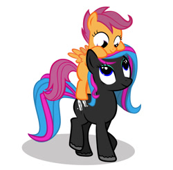 Size: 731x720 | Tagged: safe, artist:hmpbp, derpibooru import, scootaloo, oc, oc:scribbler