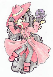 Size: 744x1074 | Tagged: safe, artist:oriwhitedeer, carmen sandiego, electro orb, ponified, solo, traditional art