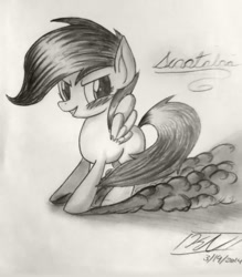 Size: 695x792 | Tagged: safe, artist:pelate, scootaloo, monochrome, solo, traditional art