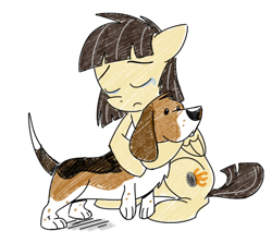 Size: 1038x927 | Tagged: safe, artist:sibsy, wild fire, dog, basset hound, crying, female, hug, male, mandofire, puppy, shipping, straight, tumblr