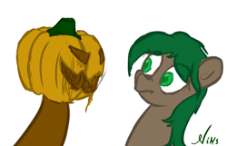 Size: 1071x688 | Tagged: safe, artist:niksiekins, oc, oc only, oc:plumpkin, jack-o-lantern, scrunchy face