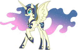 Size: 1600x1024 | Tagged: safe, artist:doctorxfizzle, bon bon, sweetie drops, alicorn, pony, alicornified, ethereal mane, female, gradient mane, mare, nightmare bonbon, race swap, raised hoof, recolor, slit eyes, solo, starry mane