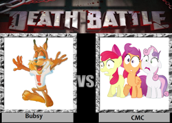 Size: 896x640 | Tagged: safe, apple bloom, scootaloo, sweetie belle, bubsy, cutie mark crusaders, death battle, exploitable meme, meme