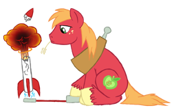 Size: 600x386 | Tagged: safe, artist:dfectivedvice, big macintosh, earth pony, pony, colored, explosion, fail, male, rocket, simple background, solo, stallion, transparent background