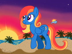 Size: 1024x768 | Tagged: safe, artist:starimo, oc, oc only, pegasus, pony, solo, sunset