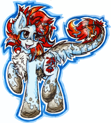 Size: 1098x1221 | Tagged: safe, artist:iroxykun, oc, oc only, oc:dragon dance, earth pony, hybrid, pony, cutie mark, female, mare, piercing, solo, traditional art