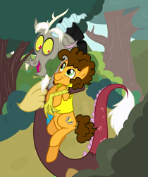 Size: 1280x1524 | Tagged: safe, cheese sandwich, discord, pony, ask cheese sandwich, friendshipping, holding a pony, hug, smiling, vector