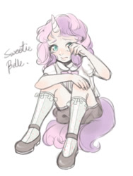 Size: 600x800 | Tagged: safe, artist:sasaki612, sweetie belle, human, horned humanization, humanized, pixiv, solo, tailed humanization