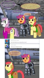 Size: 800x1410 | Tagged: safe, apple bloom, scootaloo, sweetie belle, ask-twilightvi, mass effect