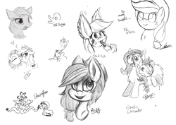 Size: 4961x3508 | Tagged: safe, artist:allyster-black, artist:aquaticsun, artist:heir-of-rick, artist:ncmares, artist:pinipy, artist:sharpieboss, derpibooru import, applejack, rarity, oc, drider, monster pony, original species, siren, spiderpony, tatzlpony, collaboration, comic:children of everfree, female, lesbian, monochrome, rarijack, shipping, signature, sirendash, sketch, sketch dump, species swap, spidershy, tatzljack