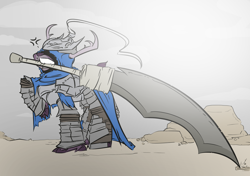 Size: 3000x2109 | Tagged: safe, artist:bbsartboutique, oc, oc only, oc:rassy, deer, armor, barely pony related, dark souls, greatsword, solo, stag, tangentially pony related